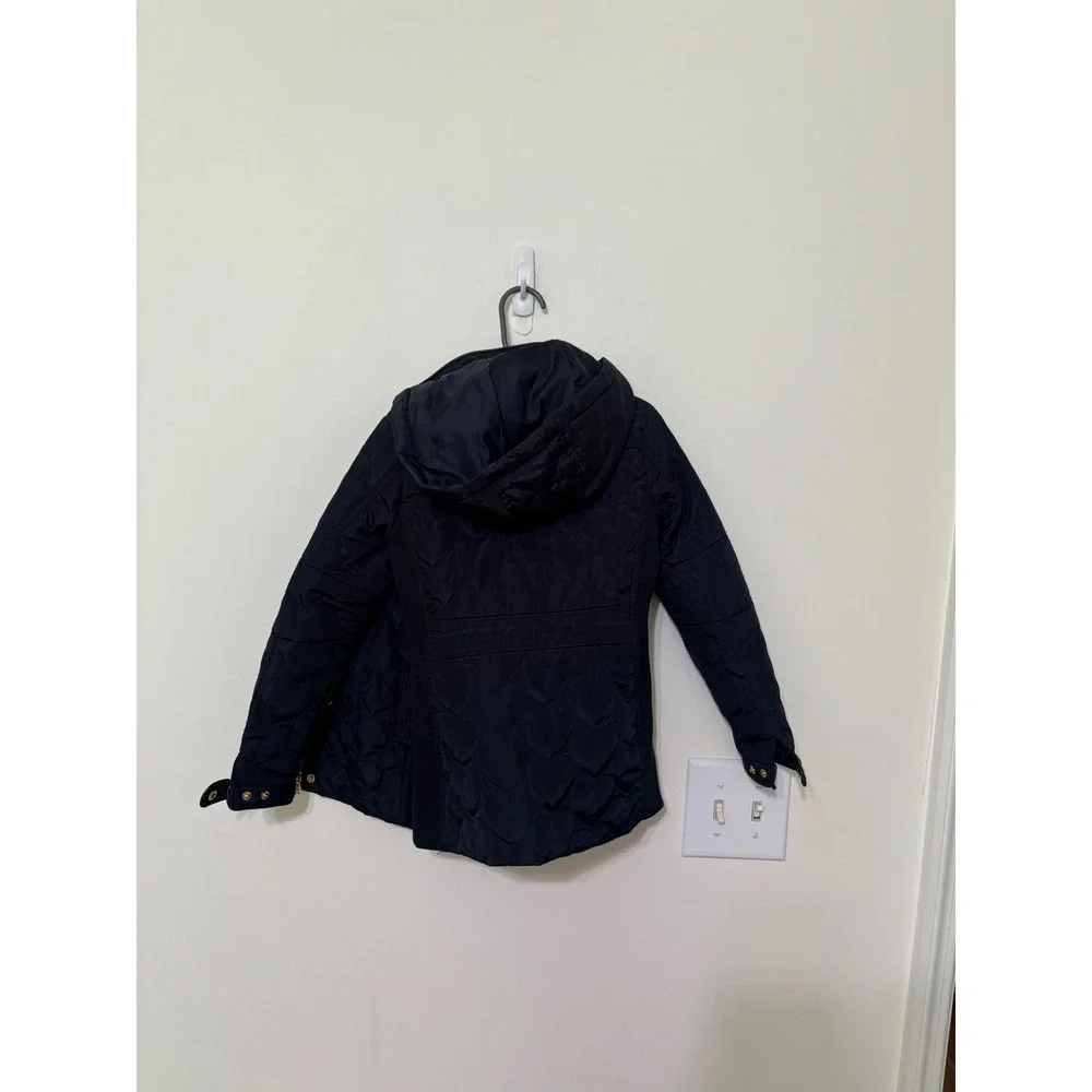 Ci Sono Quilted Puffer Jacket Hooded Gold‎ Button Navy Blue Girl's Size 5